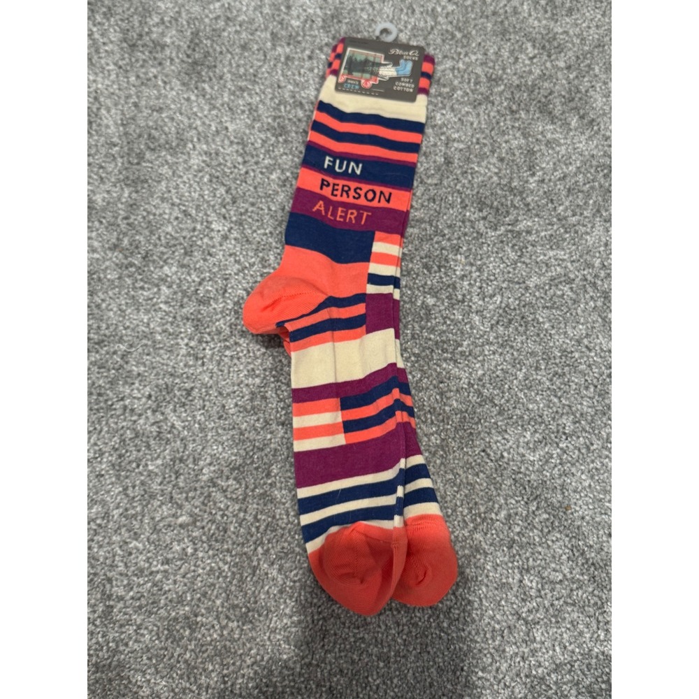 Sock Blue Q Crew Men Women Fun Person Alert Stripes Red Blue Orange NWT NEW